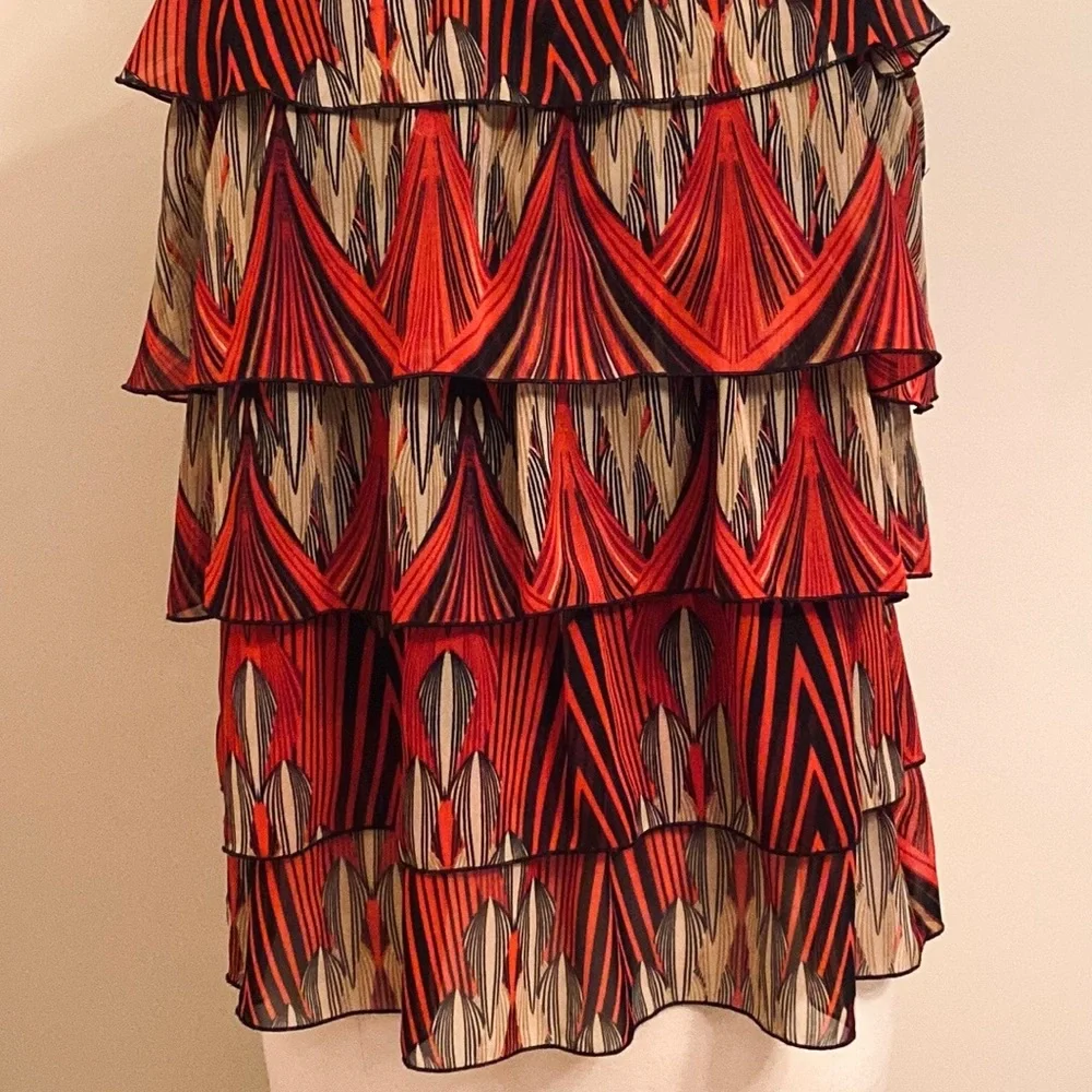 Adiva Black Red Tan Geometric SZ L High Neck Boho Chic Earthy Modern Halter Top - Picture 3 of 11